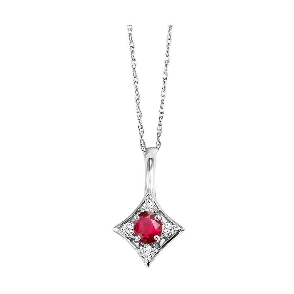 14K WG 1/20 ct. tw. Diamond & 1/2 ct. tw. Oval Cut Ruby Pendant