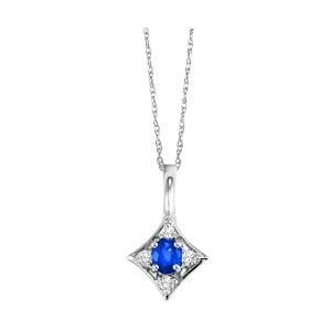 14K WG 1/20 ct. tw. Diamond & 1/2 ct. tw. Oval Cut Sapphire Pendant