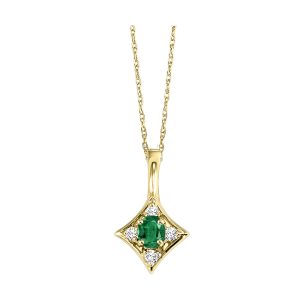 14K YG 1/20 ct. tw. Diamond & 1/6 ct. tw. Oval Cut Emerald Pendant