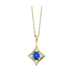 14K YG 1/20 ct. tw. Diamond & 1/8 ct. tw. Oval Cut Sapphire Pendant