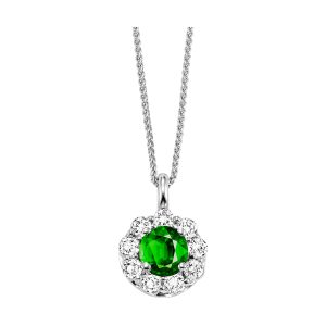 14K WG 1/2 ct. tw. Diamond Halo & 1/10 ct. tw. Emerald Pendant