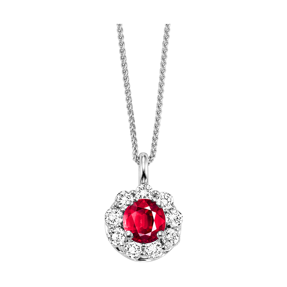 14K WG 1/2 ct. tw. Diamond Halo & 1/10 ct. tw. Ruby Pendant