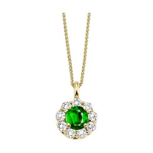 14K YG 3/8 ct. tw. Diamond Halo & 1/2 ct. tw.Emerald Pendant