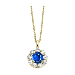 14K YG 3/8 ct. tw. Diamond Halo & 1/2 ct. tw. Sapphire Pendant