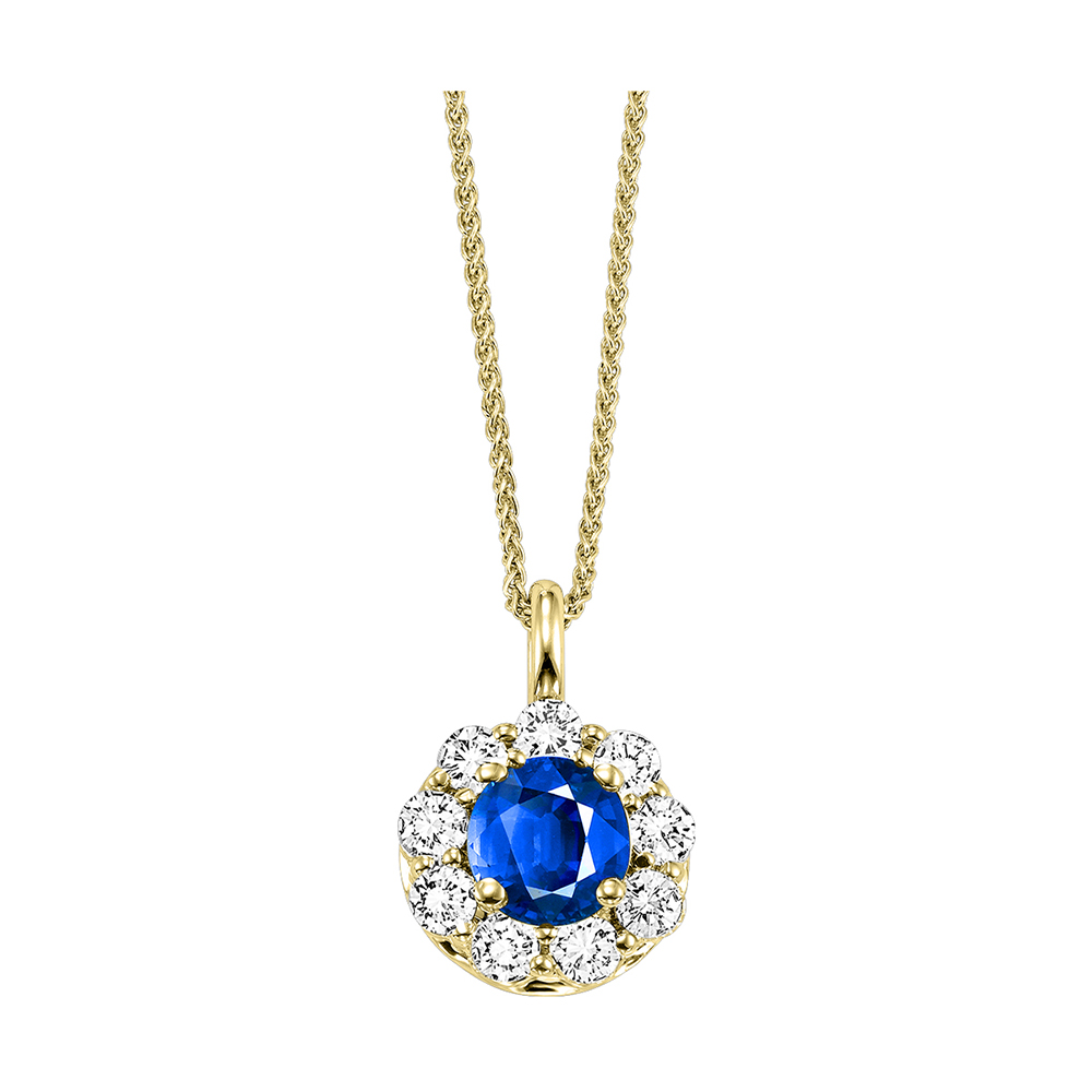 14K YG 3/8 ct. tw. Diamond Halo & 1/2 ct. tw. Sapphire Pendant