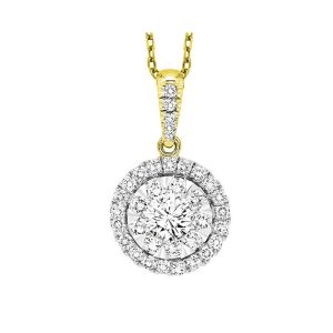 14K YG 3/4 ct. tw. Diamond Halo Composite Pendant