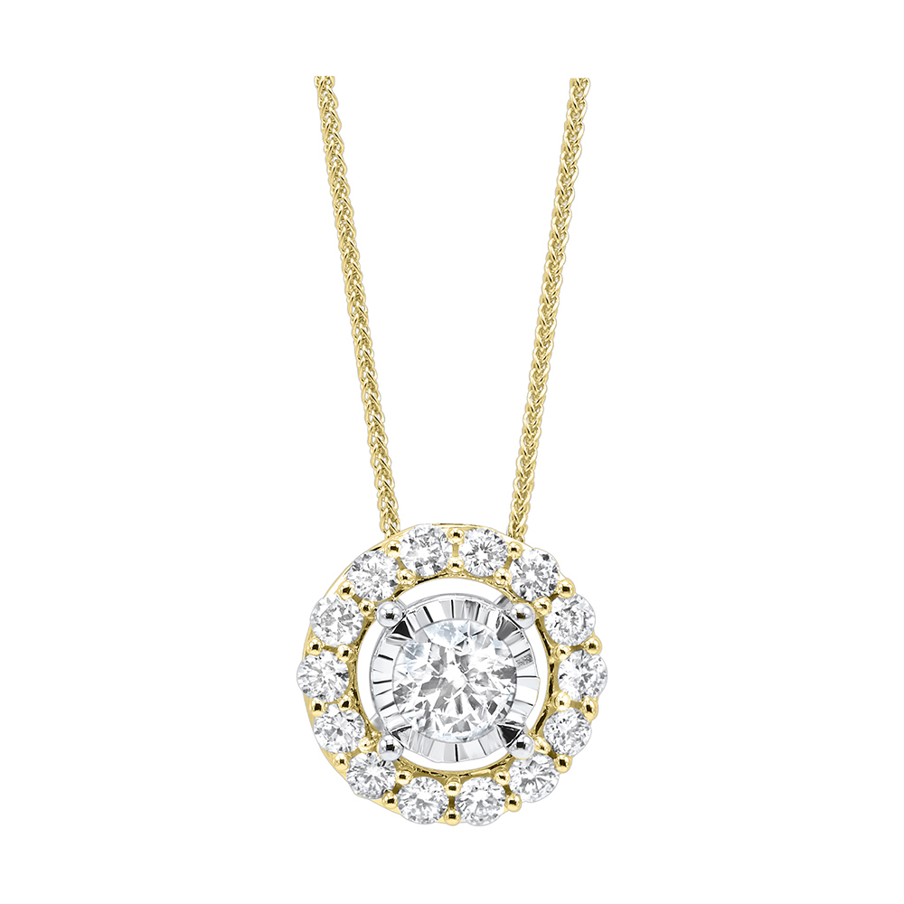 14K YG 1/10 ct. tw. Diamond Halo Pendant