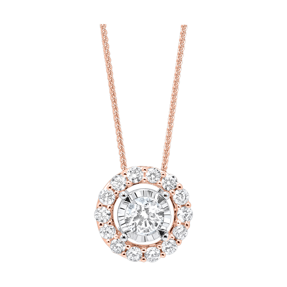 14K RG 1/4 ct. tw. Diamond Halo Pendant