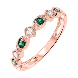 10K RG 1/10 ct. tw. Diamond & 1/6 ct. tw. Emerald Alternating Stackable Ring