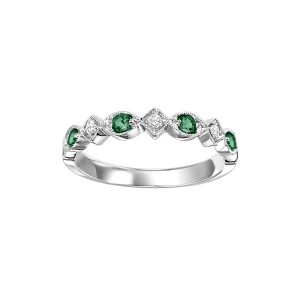 10K WG 1/20 ct. tw. Diamond & 1/7 ct. tw. Emerald Alternating Stackable Ring