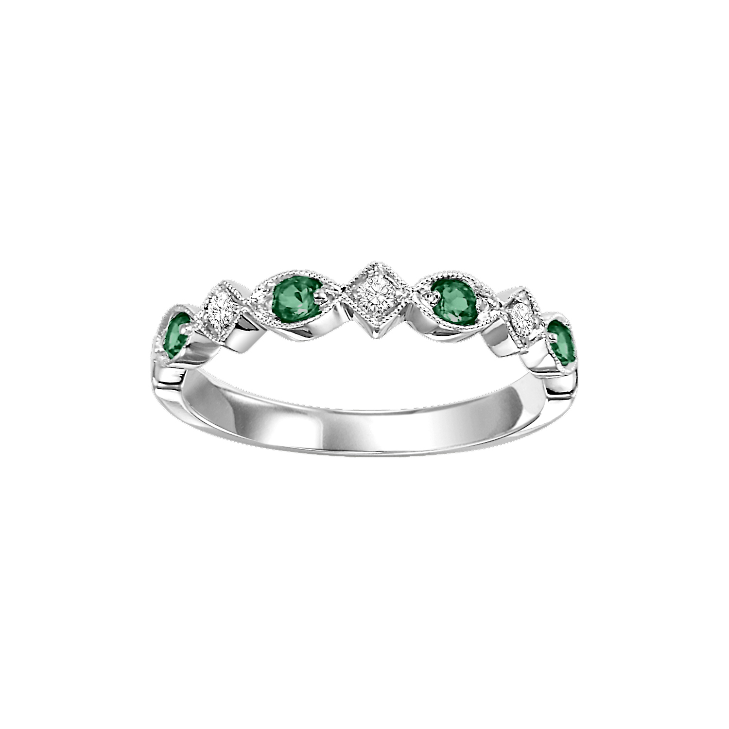 10K WG 1/20 ct. tw. Diamond & 1/7 ct. tw. Emerald Alternating Stackable Ring