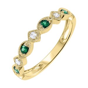 10K YG 1/20 ct. tw. Diamond & 1/6 ct. tw. Emerald Alternating Stackable Ring