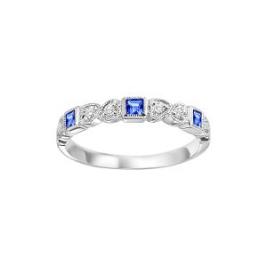 10K WG 1/12 ct. tw. Diamond & 1/8 ct. tw. Sapphire Alternating Stackable Ring
