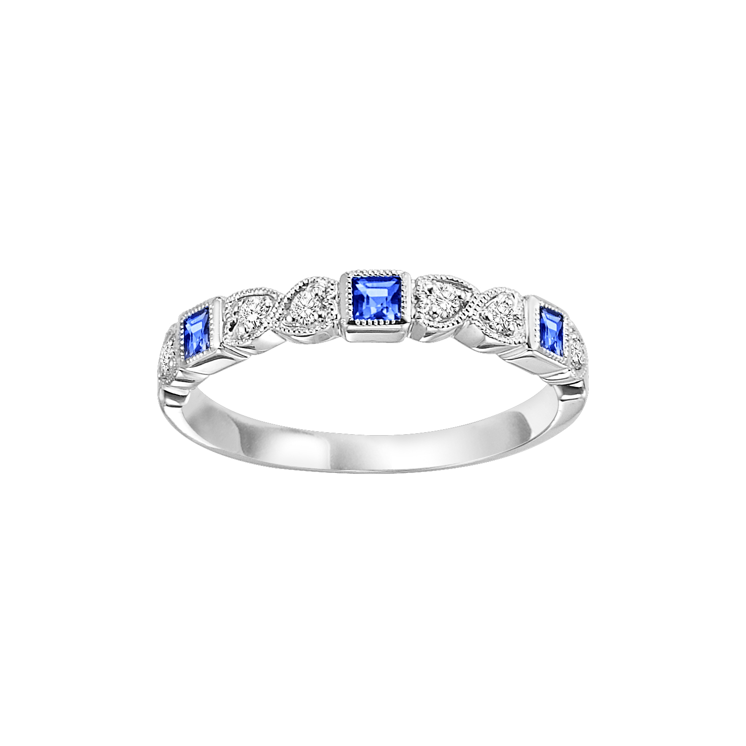 10K WG 1/12 ct. tw. Diamond & 1/8 ct. tw. Sapphire Alternating Stackable Ring