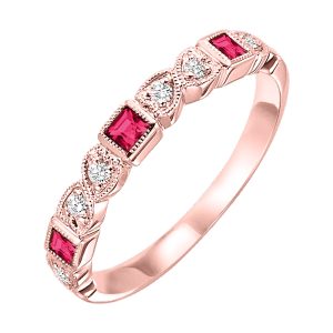 10K RG 1/12 ct. tw. Diamond & 1/8 ct. tw. Ruby Alternating Stackable Ring