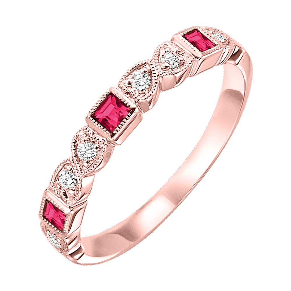 10K RG 1/12 ct. tw. Diamond & 1/8 ct. tw. Ruby Alternating Stackable Ring