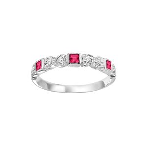 10K WG 1/12 ct. tw. Diamond & 1/8 ct. tw. Ruby Alternating Stackable Ring