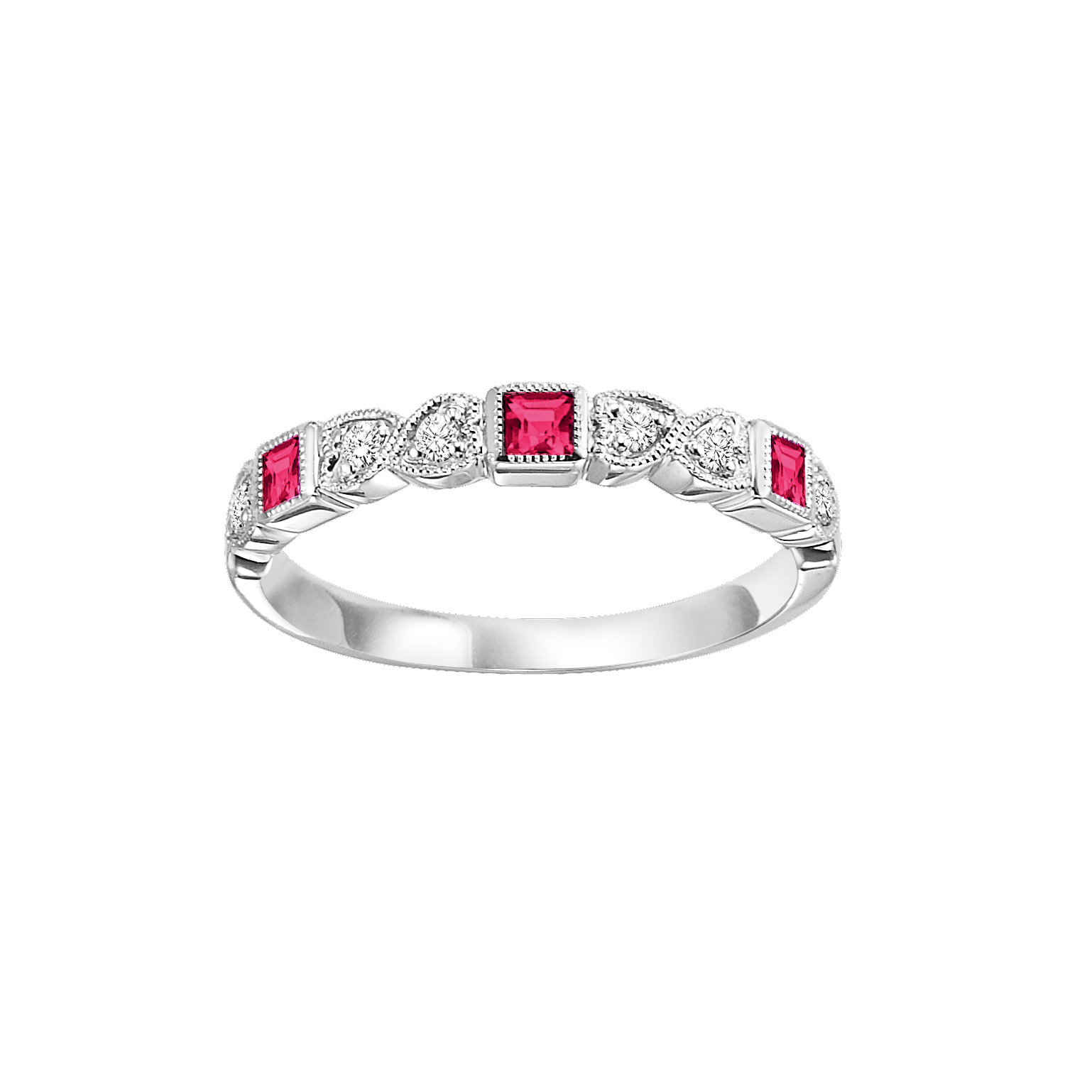 10K WG 1/12 ct. tw. Diamond & 1/8 ct. tw. Ruby Alternating Stackable Ring