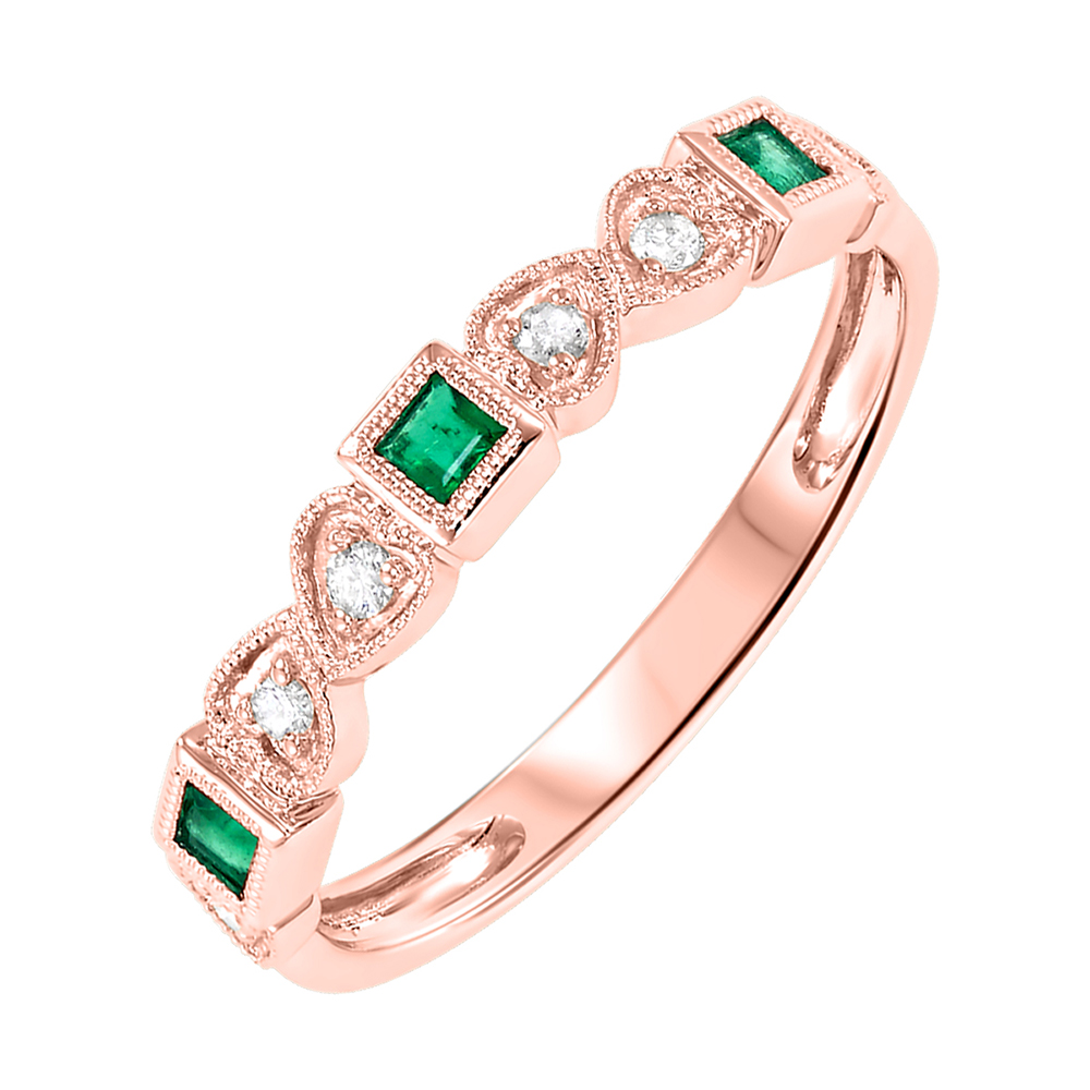 10K RG 1/10 ct. tw. Diamond & 1/6 ct. tw. Emerald Alternating Stackable Ring