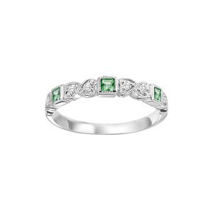 10K WG 1/10 ct. tw. Diamond & 1/6 ct. tw. Emerald Alternating Stackable Ring