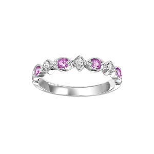 10K WG 1/20 ct. tw. Diamond & 1/6 ct. tw. Pink Sapphire Alternating Stackable Ring