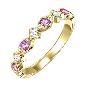10K YG 1/20 ct. tw. Diamond & 1/6 ct. tw. Pink Sapphire Alternating Stackable Ring