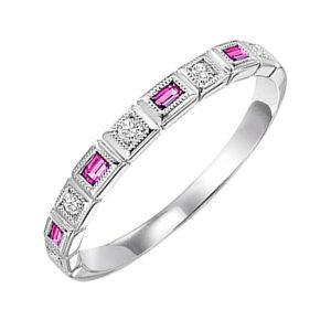 10K WG 1/12 ct. tw. Diamond & 1/7 ct. tw. Pink Sapphire Alternating Stackable Ring