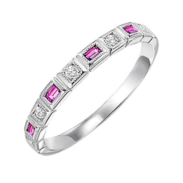 10K WG 1/12 ct. tw. Diamond & 1/7 ct. tw. Pink Sapphire Alternating Stackable Ring