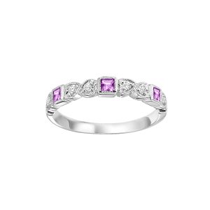 10K WG 1/12 ct. tw. Diamond & 1/6 ct. tw. Pink Sapphire Alternating Stackable Ring