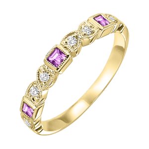 10K YG 1/12 ct. tw. Diamond & 1/6 ct. tw. Pink Sapphire Alternating Stackable Ring