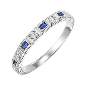 10K WG 1/15 ct. tw. Diamond & 1/8 ct. tw. Sapphire Alternating Stackable Ring