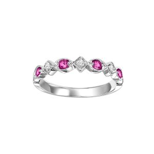 10K WG 1/20 ct. tw. Diamond & 1/6 ct. tw. Ruby Alternating Stackable Ring