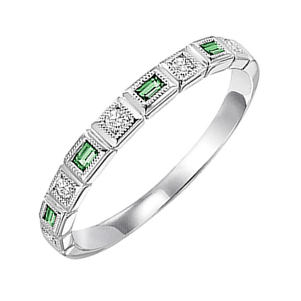 14K WG 1/10 ct. tw. Diamond & 1/8 ct. tw. Emerald Alternating Stackable Ring