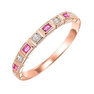 14K RG 1/10 ct. tw. Diamond & 1/8 ct. tw. Pink Sapphire Alternating Stackable Ring