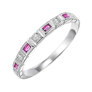 14K WG 1/10 ct. tw. Diamond & 1/7 ct. tw. Pink Sapphire Alternating Stackable Ring
