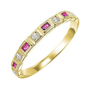 14K YG 1/10 ct. tw. Diamond & 1/7 ct. tw. Pink Sapphire Alternating Stackable Ring