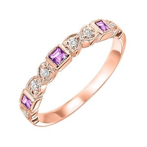 14K RG 1/10 ct. tw. Diamond & 1/5 ct. tw. Pink Sapphire Alternating Stackable Ring