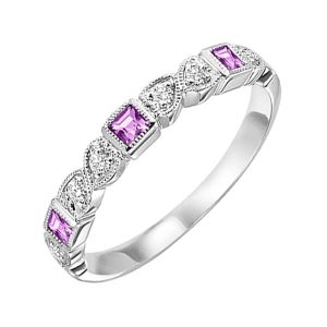 14K WG 1/10 ct. tw. Diamond & 1/5 ct. tw. Pink Sapphire Alternating Stackable Ring