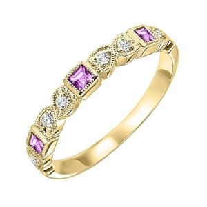 14K YG 1/10 ct. tw. Diamond & 1/5 ct. tw. Pink Sapphire Alternating Stackable Ring