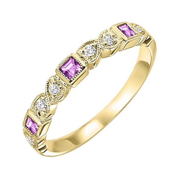 14K YG 1/10 ct. tw. Diamond & 1/5 ct. tw. Pink Sapphire Alternating Stackable Ring