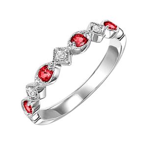 14K WG 1/20 ct. tw. Diamond & 1/6 ct. tw. Ruby Alternating Stackable Ring