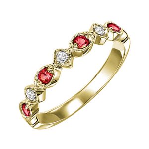 14K YG 1/20 ct. tw. Diamond & 1/6 ct. tw. Ruby Alternating Stackable Ring