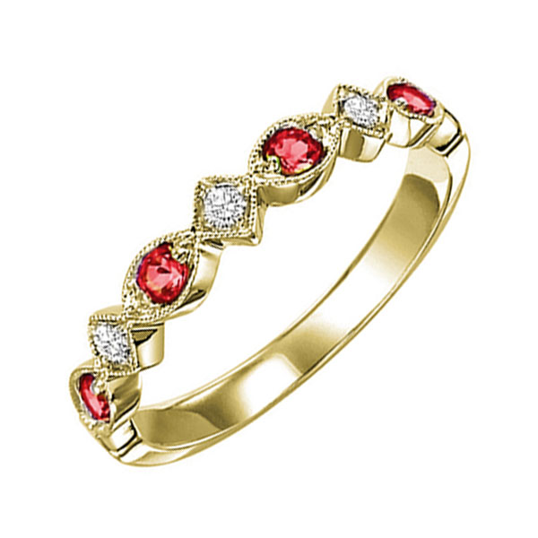 14K YG 1/20 ct. tw. Diamond & 1/6 ct. tw. Ruby Alternating Stackable Ring