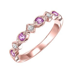 14K RG 1/20 ct. tw. Diamond & 1/6 ct. tw. Pink Sapphire Alternating Stackable Ring
