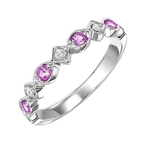14K WG 1/20 ct. tw. Diamond & 1/6 ct. tw. Pink Sapphire Alternating Stackable Ring