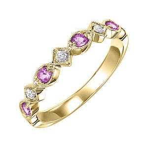 14K YG 1/20 ct. tw. Diamond & 1/6 ct. tw. Pink Sapphire Alternating Stackable Ring