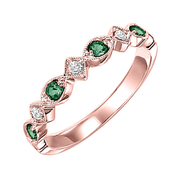 14K RG 1/20 ct. tw.Diamond & 1/6 ct. tw. Emerald Alternating Stackable Ring