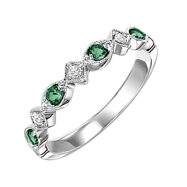 14K WG 1/20 ct. tw.Diamond & 1/6 ct. tw. Emerald Alternating Stackable Ring
