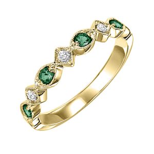 14K YG 1/20 ct. tw.Diamond & 1/6 ct. tw. Emerald Alternating Stackable Ring