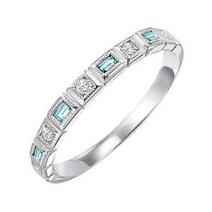 10K WG 1/10 ct. tw. Diamond & 1/6 ct. tw. Blue Topaz Alternating Stackable Ring